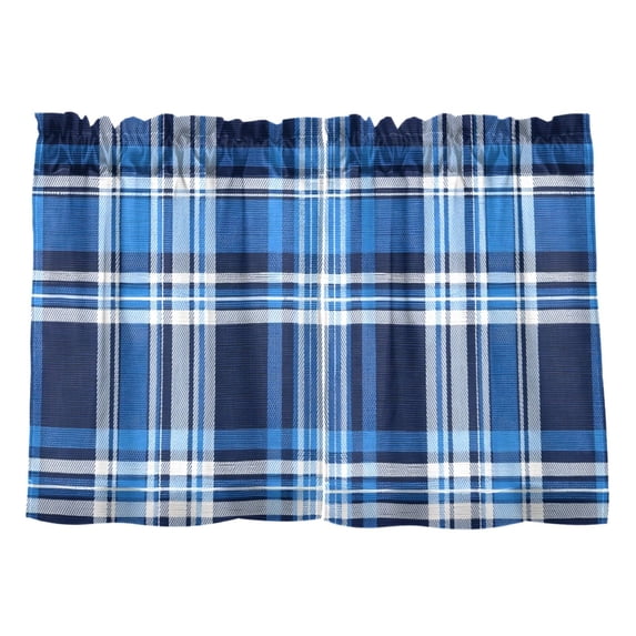 Blue Checkered Pattern Tier Curtains Tier Kitchen Living Room Bedroom Balcony 2 Panels 27x36 Inch