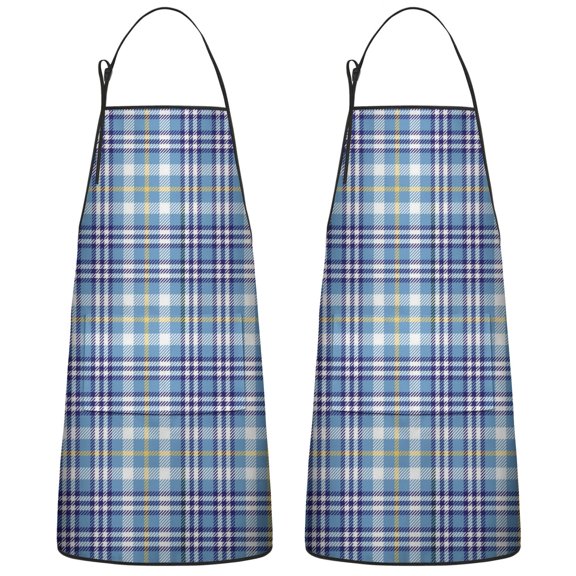 Blue Checkered Plaid Couple Aprons with Pocket Extra Long Aprons Waterproof Bib Apron for Brother Boyfriend Husband Cooking Aprons for Kitchen Cool BBQ Grilling (Set Of 2)