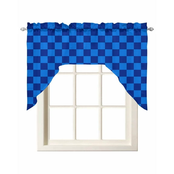 Blue Checkered Plaid Kitchen Swag Valances for Windows, Farmhouse Buffalo Plaid Swag Valances Curtains for Living Room, Rod Pocket Window Treatments for Bathroom, Bedroom, Cafe, 56"x36"