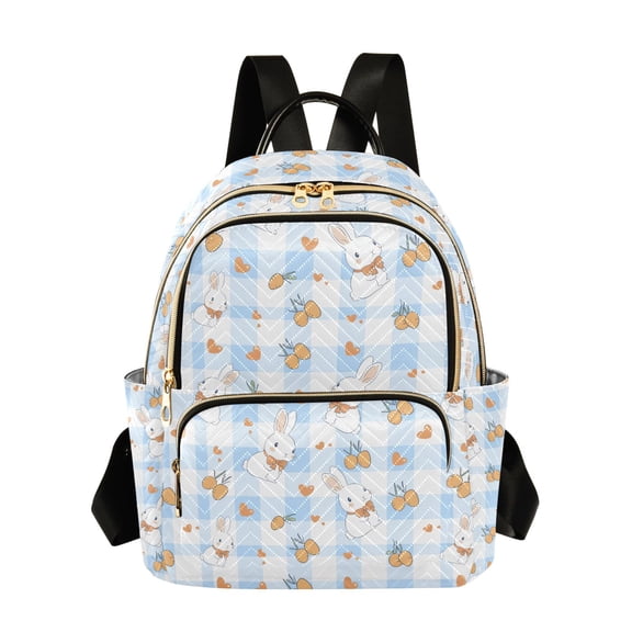 Blue Checkered Rabbit Fashion Backpack for Women Lightweight College Travel Casual Daypack