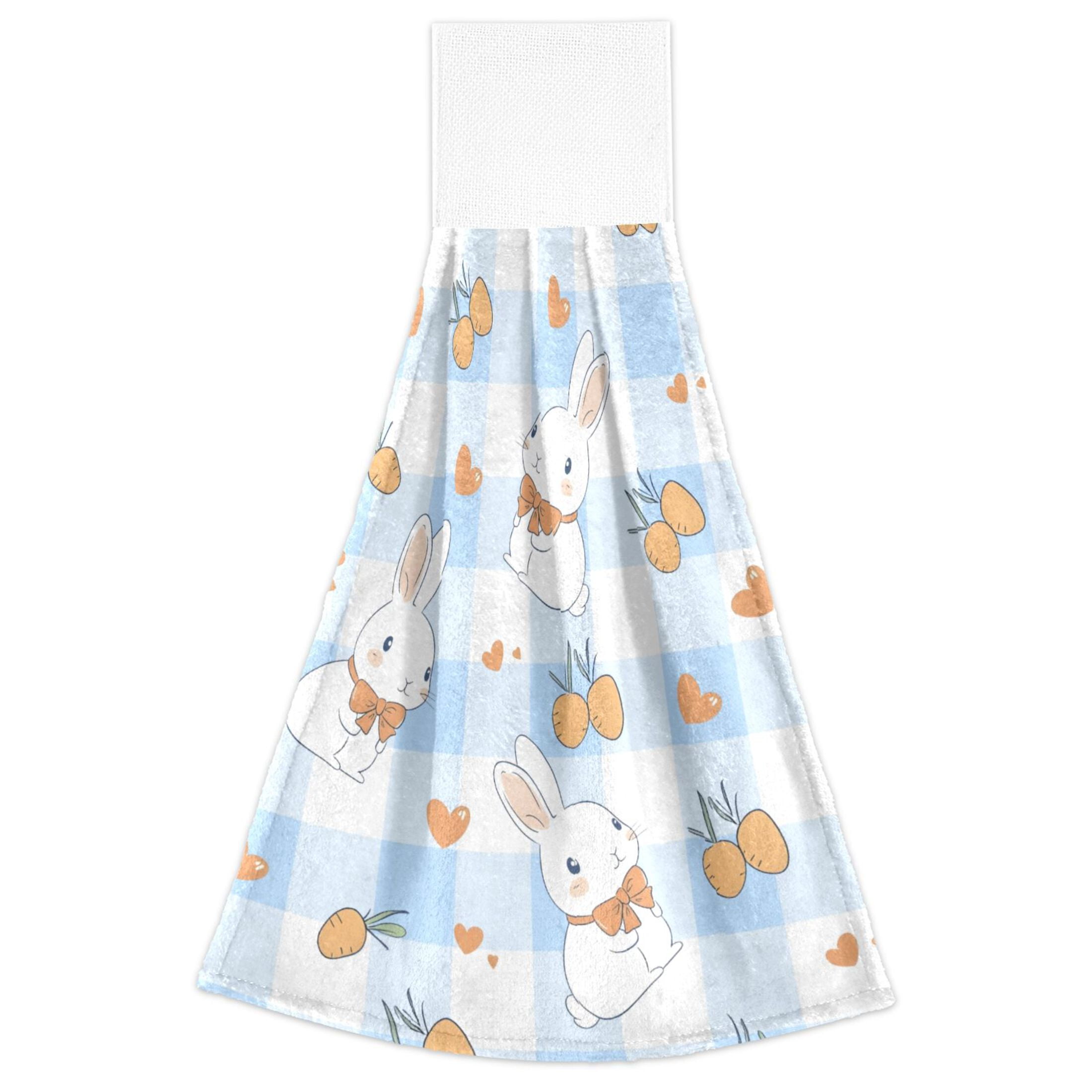 Blue Checkered Rabbit Pattern Hand Towels 2 Pack Quick Dry Velvet Soft ...