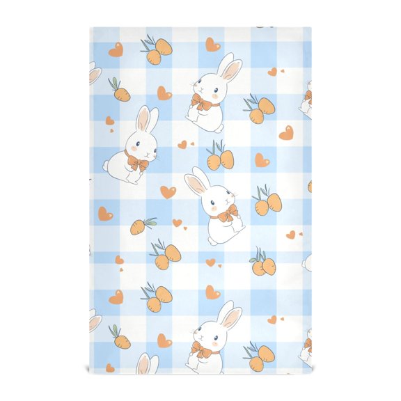 Blue Checkered Rabbit Pattern Kitchen Towels Waffle Weave Decorative Tea Towels Multi Use Dishcloths 28x18in