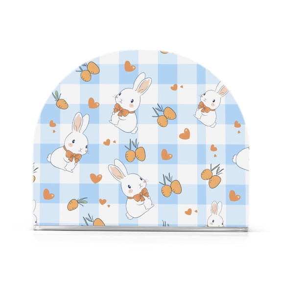 Blue Checkered Rabbit Pattern Napkin Holder Acrylic Napkin Dispenser Clear Modern Tabletop for Kitchen Counter