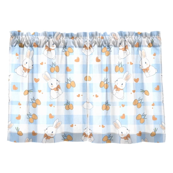 Blue Checkered Rabbit Pattern Tier Curtains Tier Kitchen Living Room Bedroom Balcony 2 Panels 27x36 Inch