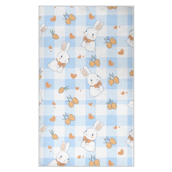 Blue Checkered Rabbit Pattern Waffle Kitchen Towels 18x30 in Soft Absorbent Quick Dry Dishcloths