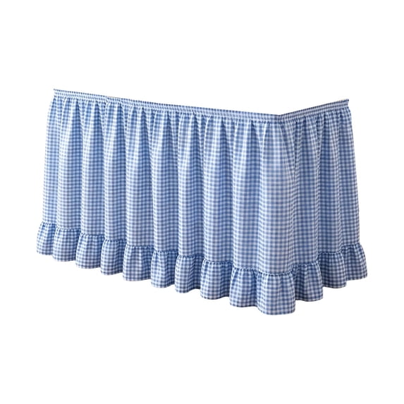 Blue Checkered Ruffled Table Skirt, Detachable Wrap‑Around Table Curtain With Fastener Tape, Under‑Table Concealment Cover For Wedding Banquet, Buffet, Party, Podium Decoration (Blue)