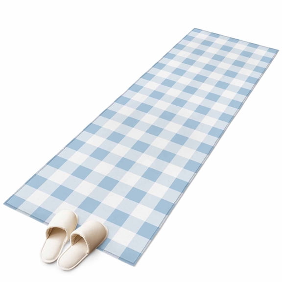 Blue Checkered Runner Rug 2x6 FT, Non Slip Hallway Carpet, Blue White Buffalo Plaid Washable Soft Floor Carpet Non-Shedding Throw Runner Carpet Long Rug for Entryway Kitchen Bedside Sliding Door