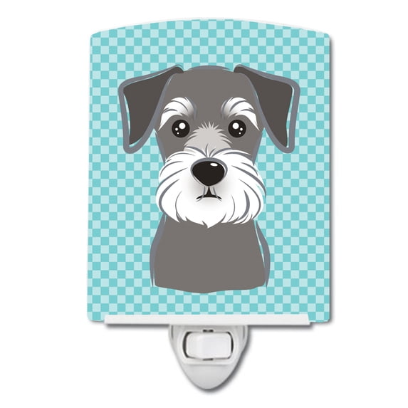 Blue Checkered Schnauzer Ceramic Night Light
