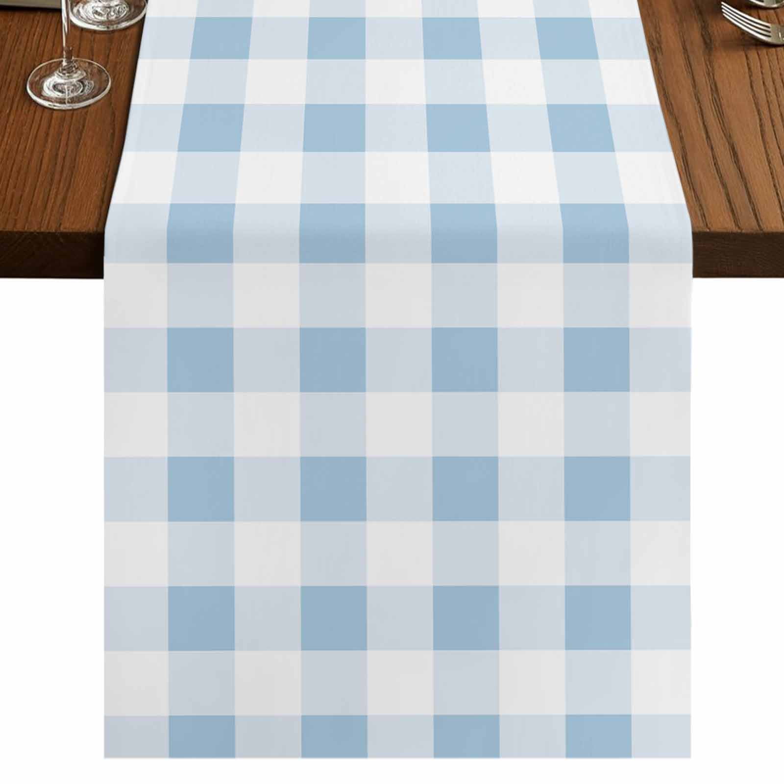 Blue Checkered Table Runner 90 Inches Long, Blue White Buffalo Plaid ...