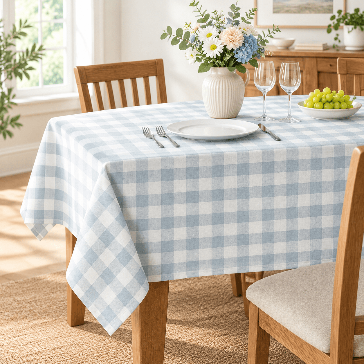Blue Checkered Tablecloth Rectangle Tables Plaid Gingham Table Clothton ...