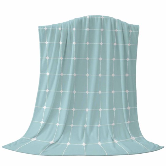 Blue Checkered Throw Flannel Blanket Modern Minimalist Geometric Grid Lines Plaid Super Soft Cozy Bed Blanket, Lightweight Plush Fuzzy Bed Throw for Bedroom Sofa Couch Living Room 30x40in