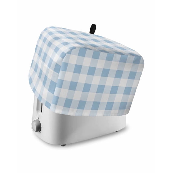 Blue Checkered Toaster Cover 2 Slice, Blue White Buffalo Plaid Dustproof Bread Machine Oven Cover with Storage Pockets, Fits Most Kitchen Toasters Protector
