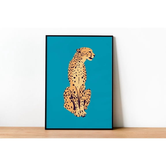 Blue Cheetah Leopard Animal Boho Home Decor, Unframed Canvas Size 24x36
