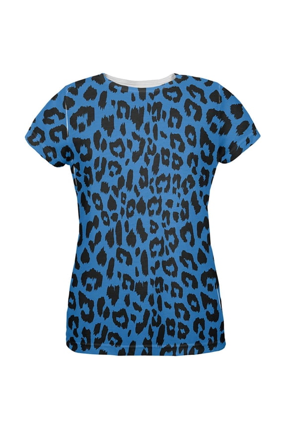 Blue Cheetah Print All Over Womens T-Shirt - Large