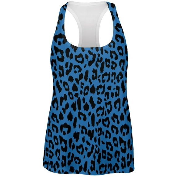 Blue Cheetah Print All Over Womens Work Out Tank Top