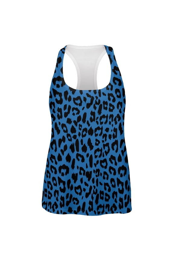 Blue Cheetah Print All Over Womens Work Out Tank Top