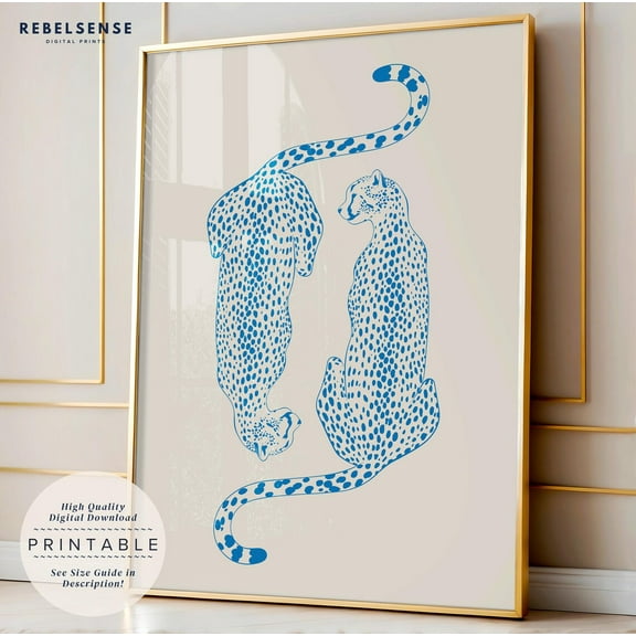 Blue Cheetah Wall Print, Retro Wall Decor, Blue Room Decor, Aesthetic Wall Print, Trendy Art Print, Retro Gallery Decor Wall Art, Modern Wall Decor, 8x12 UNFRAMED