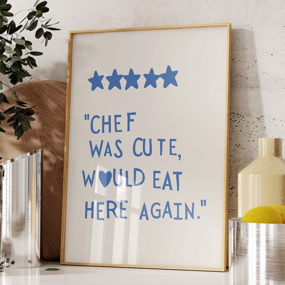 Blue Chef Minimal Heart Cute Cooking Wall Poster, Stretched Canvas ...
