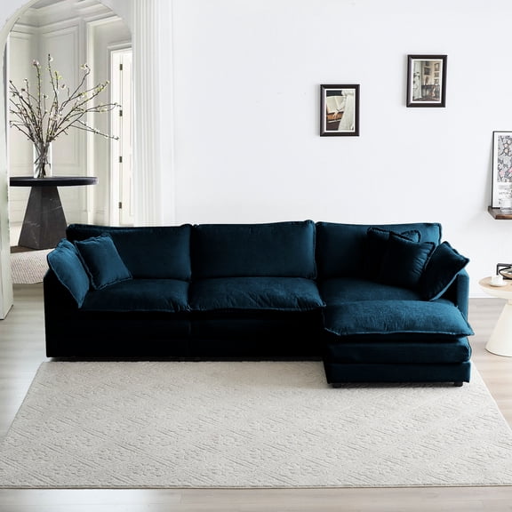 Blue Chenille Fabric - Modular Couch Assembly - TV Watching Time - Full - Body Relaxation