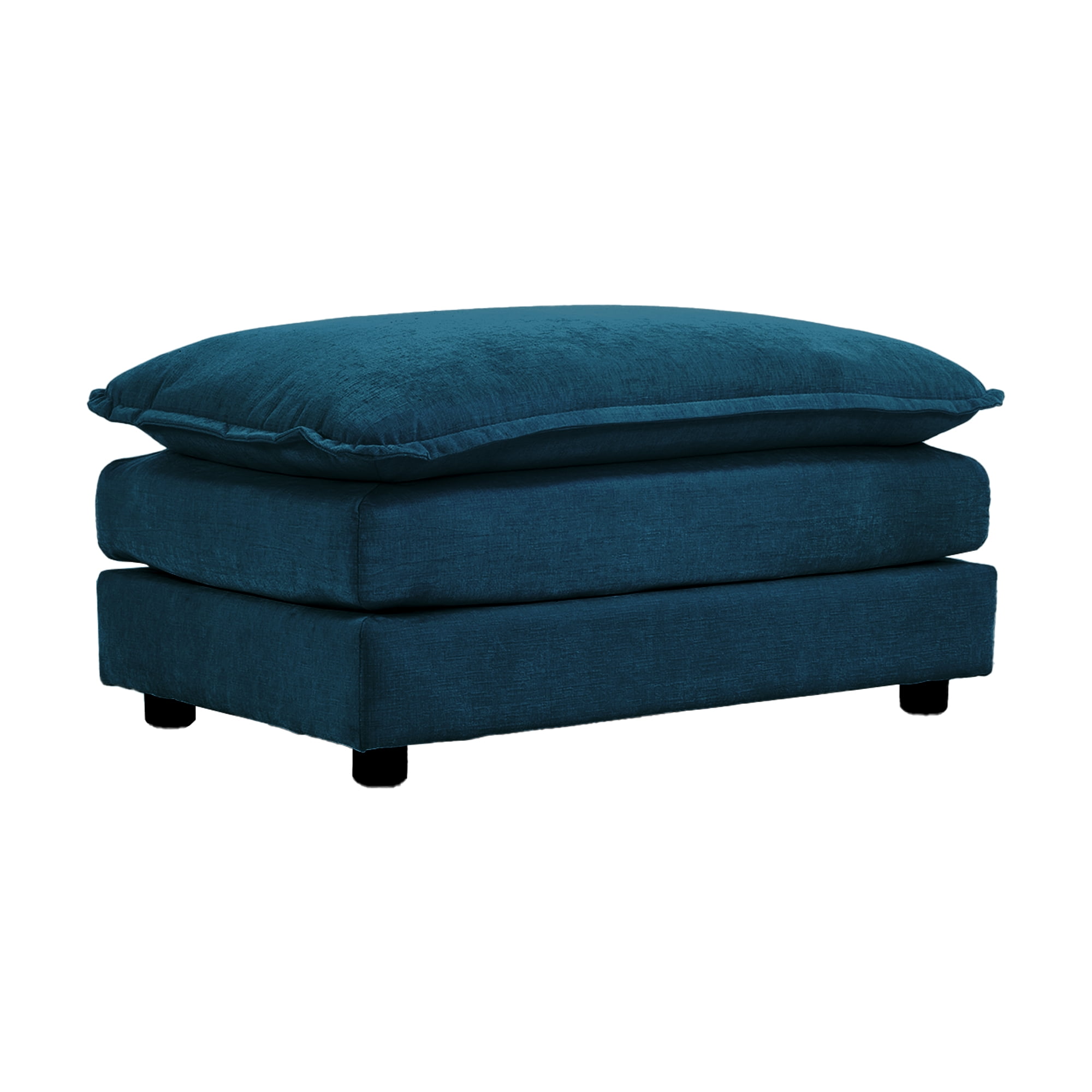 Blue Chenille Fabric Ottoman Footrest, Modular Ottoman Compatible with 2/3/4 Seater Sofa, Solid Wood Frame Sponge Filled Upholstered Foot Stool for Living Room Bedroom Home Office