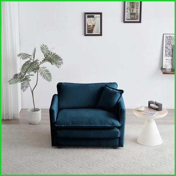 Blue Chenille Single Seat Reading Armchair with Pillow