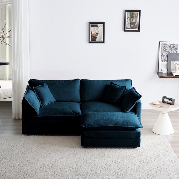 Blue Chenille With - Breathable Sectional 2 Seater In Fabric, Solid Wood Construction, High Comfort Level