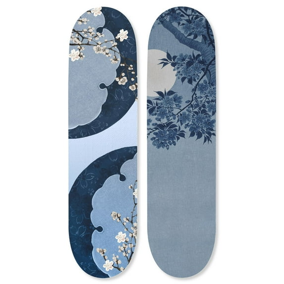 Blue Cherry Skateboard Set, Acrylic Wall Art Die-Cut Easy-to-Hang Japanese Wall Art by Notoriart, 2 panel, 8" x 32"