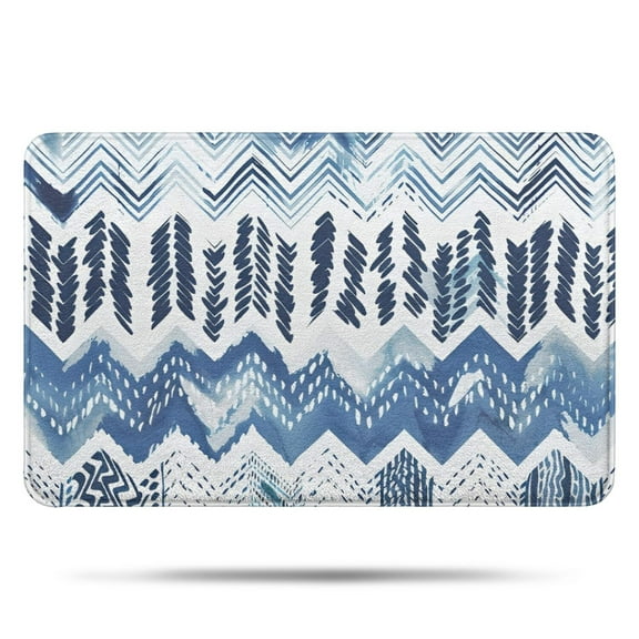 Blue Chevron Geometric Boho Pattern Bathroom Rugs Mat,Non Slip Microfiber Bathroom Rug,Rubber Backing,Soft Bathroom Mats for Bathroom Floor,Tub and Shower,17x27in(43x68cm)