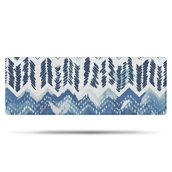Blue Chevron Geometric Boho Pattern Bathroom Rugs Mat,Non Slip Microfiber Bathroom Rug,Rubber Backing,Soft Bathroom Mats for Bathroom Floor,Tub and Shower,47x17in(120x43cm)