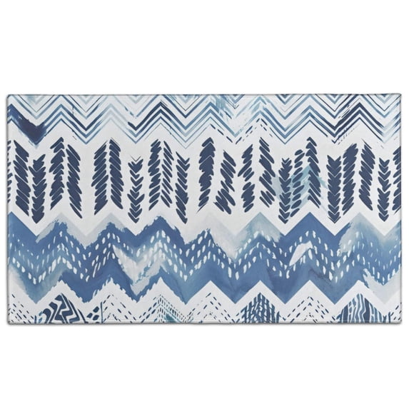 Blue Chevron Geometric Boho Pattern Door Rugs,Washable Non Slip Door Mats Indoor,Decorative Door Mats,Entry Mat Indoor for Entrance,Bedroom,Kitchen,Bathroom,17"x30"