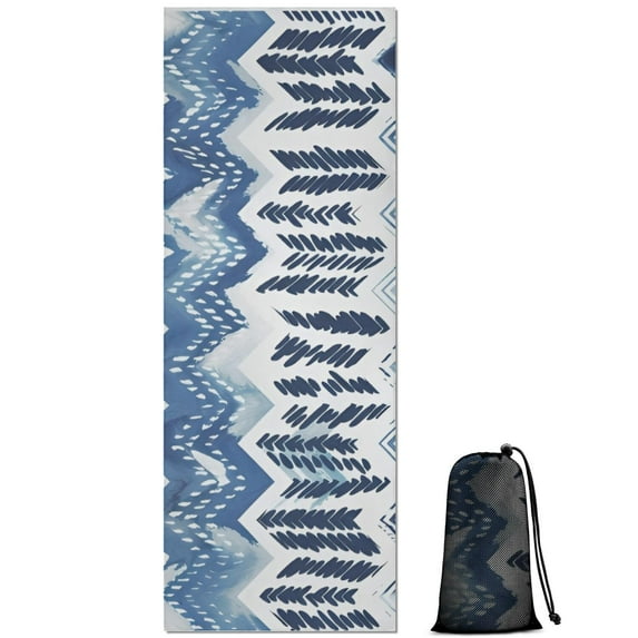 Blue Chevron Geometric Boho Pattern Hot Yoga Mat Towel Non Slip for Hot Yoga - Quick-Drying Yoga Mat Cover with 4 Corner Pockets with Travel Bag - Hot Yoga Towel Non Slip 74"x26"