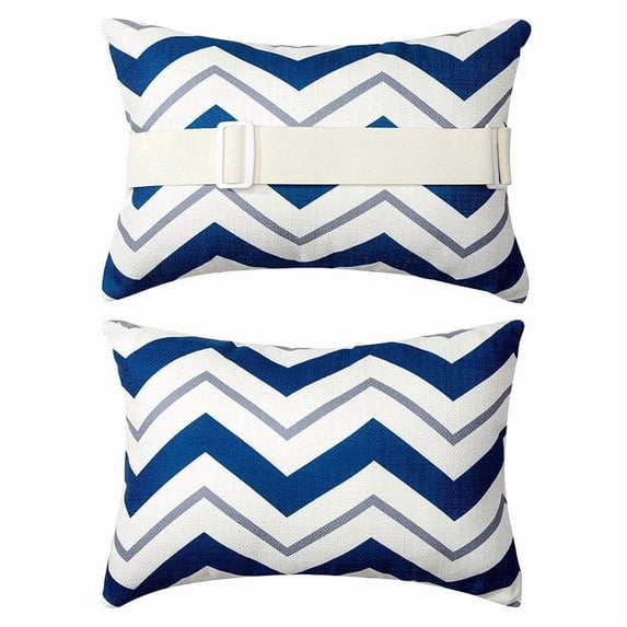 Blue Chevron Outdoor Chaise Lounge Headrest Pillow with Adjustable Strap 16x11 Inch