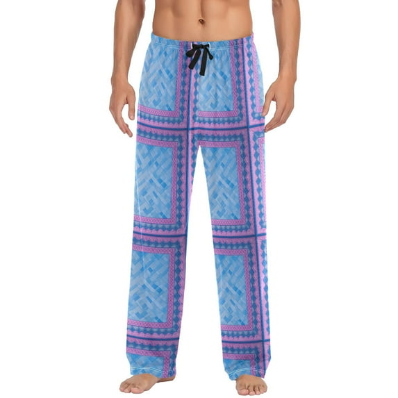 Blue Chevron Pattern Mens Pajama Pant Sleep and Lounge Bottons with Pockets
