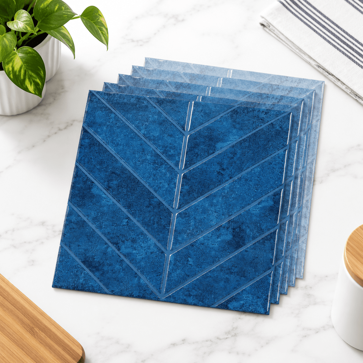 Blue Chevron Shape Peel and Stick Tile, 12.52 x 12.52 Inch, 5 Pack ...
