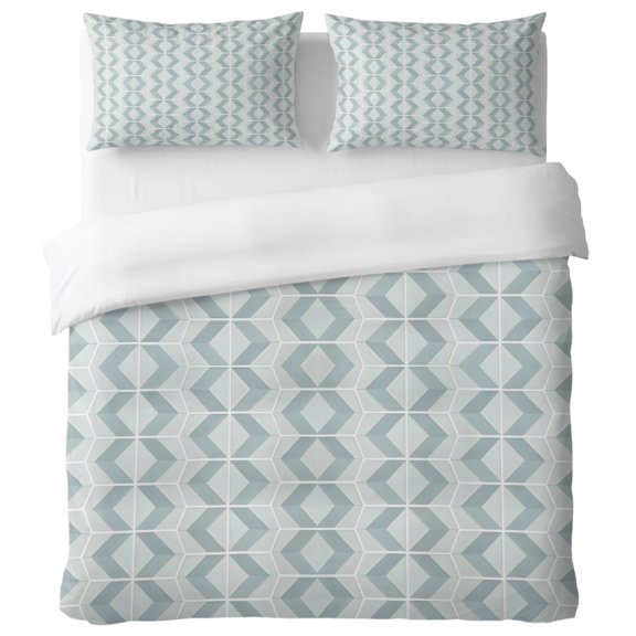 Blue Chevron Stripes California King Duvet Cover Set, Retro Diamond Geometric Tile Decorative 3 Piece Bedding Set with Zipper Closure Soft Breathable Microfiber Comforter Cover 2 Pillowcases