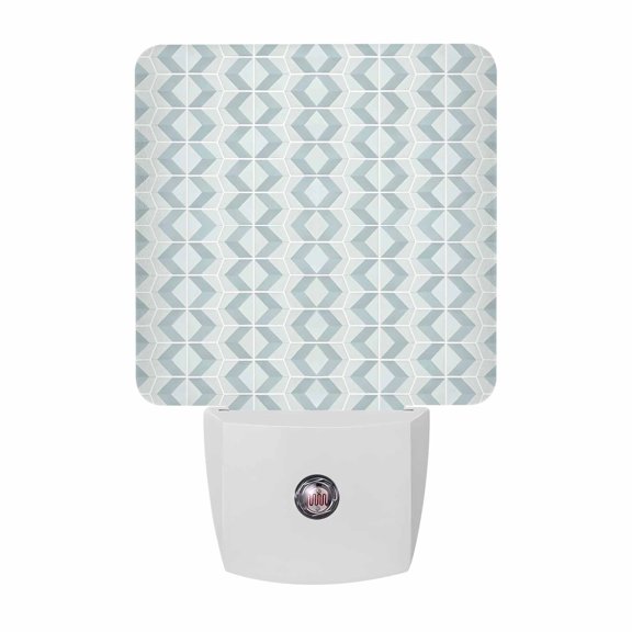 Blue Chevron Stripes Night Light, Retro Diamond Geometric Tile Plug in Night Lights with Dusk to Dawn Sensor, Energy Saving Blue LED Nightlight for Bedroom Bathroom, Auto On/Off