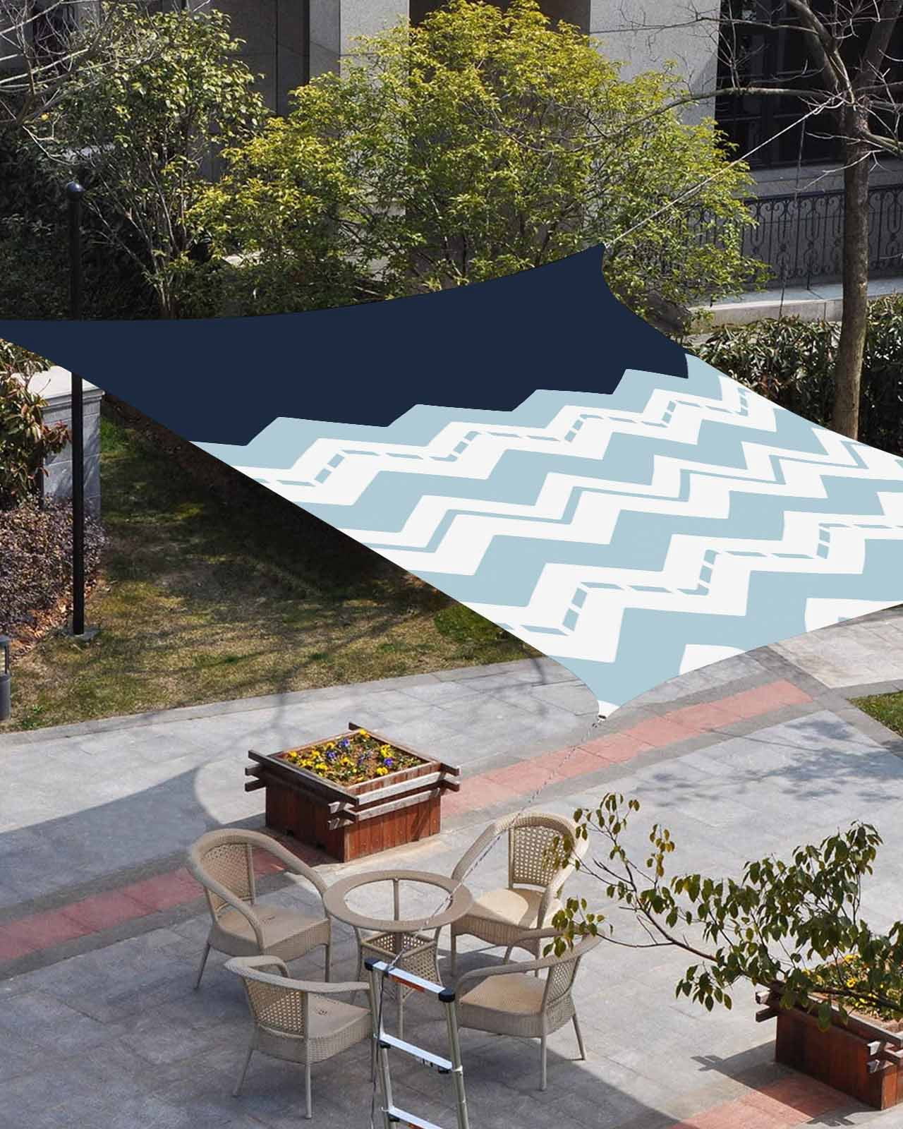 Blue Chevron Sun Shade Sail 12'x16' Rectangle Outdoor Shade Canopy ...