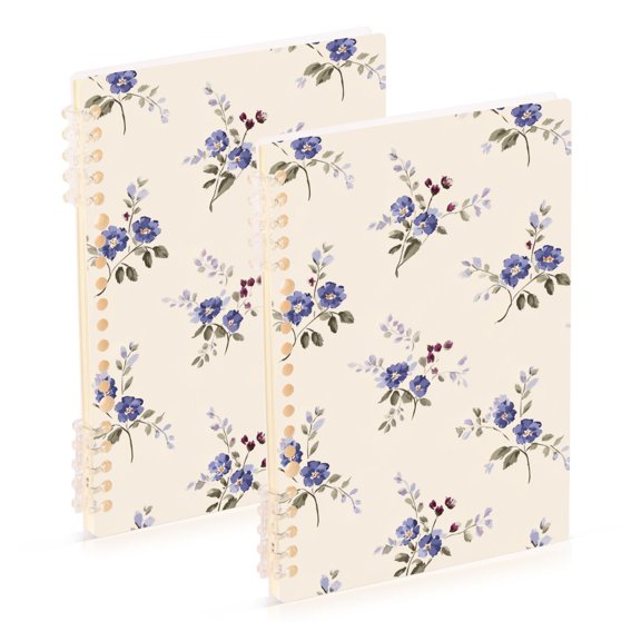 Blue Chic Flowers Beige Background Notebook Detachable Coil Notebook Diary Plan Book A5 Size 60 Pages 1 Pack