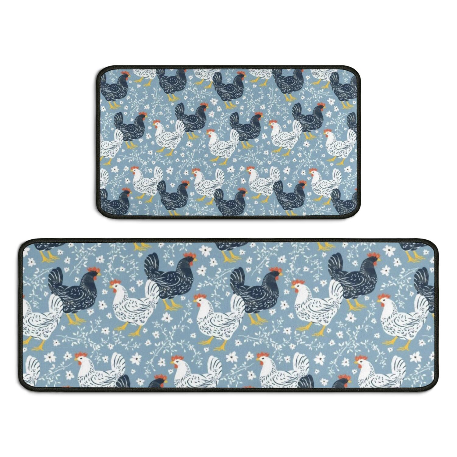 Blue Chicken Rug Blue Chicken Floral Pattern Kitchen Rugs Sets Of 2,Anti Fatigue Kitchen ...