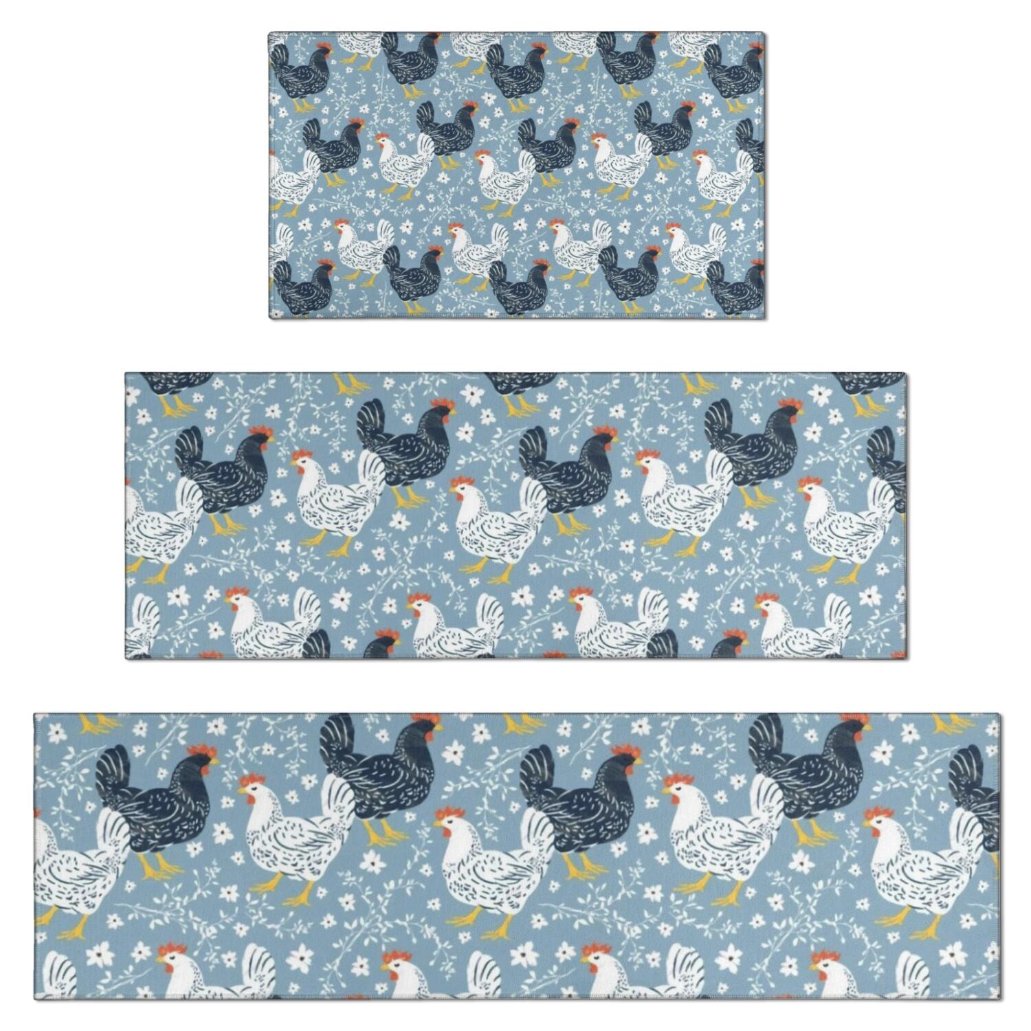 Blue Chicken Rug Blue Chicken Floral Pattern Kitchen Rugs Sets Of 3,Kitchen Runner Rugs ...