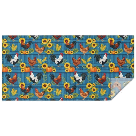 Blue Chicken Rooster Sunflower Pumpkin Rectangle Tablecloth 60"x120",Waterproof Polyester Rectangle Table Cloth, Wipeable Spillproof Polyester Tablecloth for Dining, Camping, Indoor and Outdoor