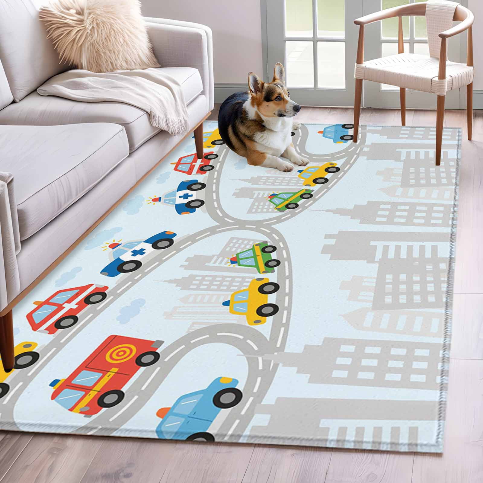 Fun Contemporary Rugs Blue Childlike Fun Area Rugs 4'x6', Washable Small Throw Rugs for ...
