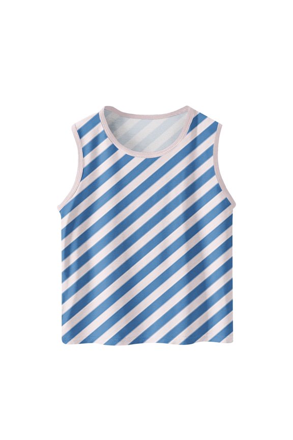 Blue Children Boy Girl Brunch Vests Sleeveless Tops Vest for Kid Crew Neck Spandex Print Kawaii Cami Tank Striped Fall Summer Vests 2026 Clothing Fashion Regular Fit 3 Years