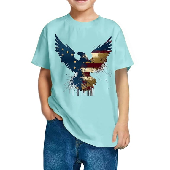 Blue Children Boy Girl Short Sleeve Top Patriotic Graphic Blouses for Child Casual Kawaii Fall Summer Shirts 2026 Soft Comfy Clothes Country Concert 9 Years