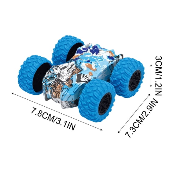 Blue Children Inertial Stunt Car Double Side Flip Vehicle With Rubber Tires Plastic Toy For Boys Girls Push Back And Forward