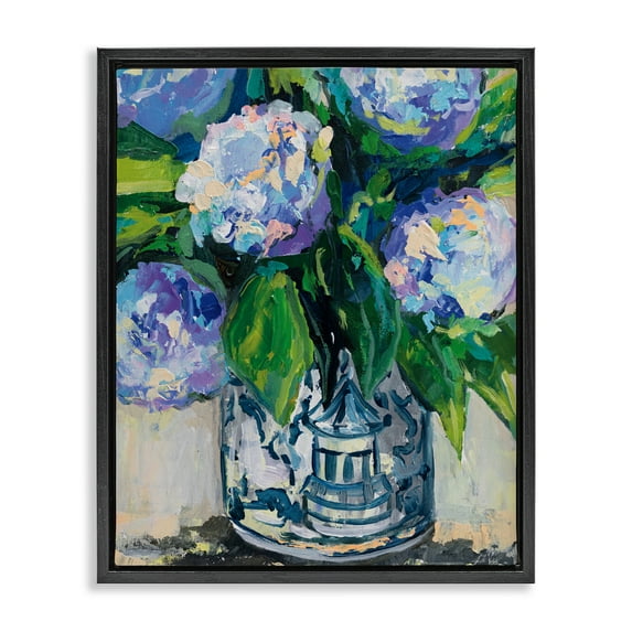Stupell Industries Blue China Hydrangeas Black Framed Floater Canvas Wall Art, design by Jeanette Vertentes, 31 x 25