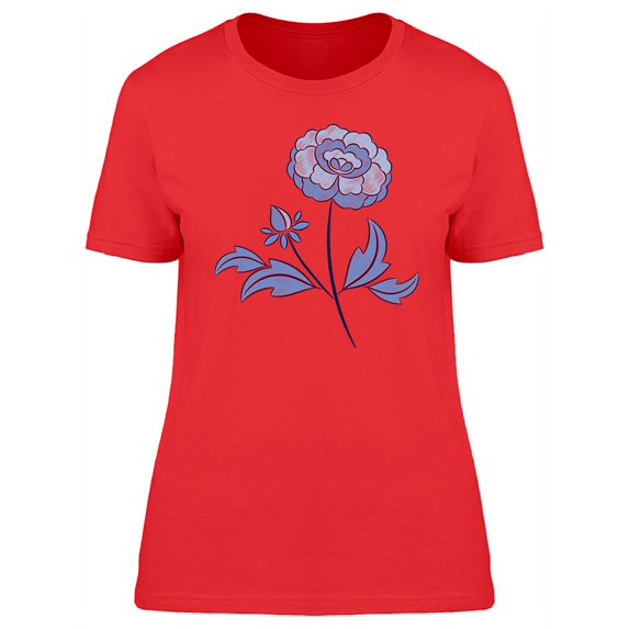 Blue Chinese Flower Doodle T-Shirt Women -Image by Shutterstock, Female Small