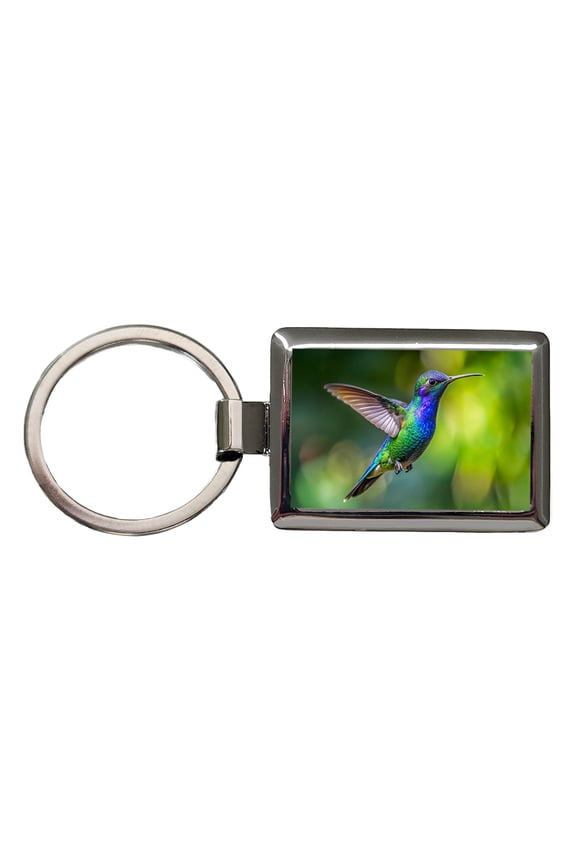 Blue Chinned Sapphire Hummingbird Backyard Bird Metal Rectangle Keychain