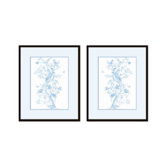 Blue Chinoiserie Collage Print Set No. 18, Bedroom Art, Bird Prints, Botanical Prints, Bird Prints, Chinoiserie, Art Prints Set