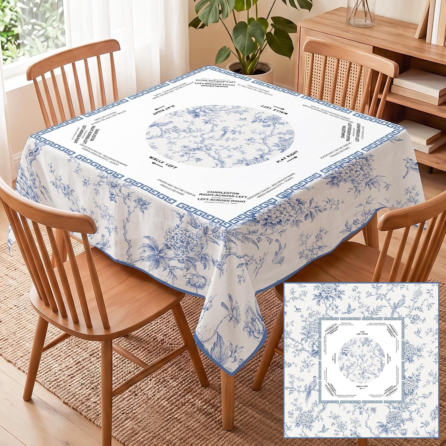 Blue Chinoiserie Flower Mahjong Tablecloth, Gift for Mahjong Lover ...